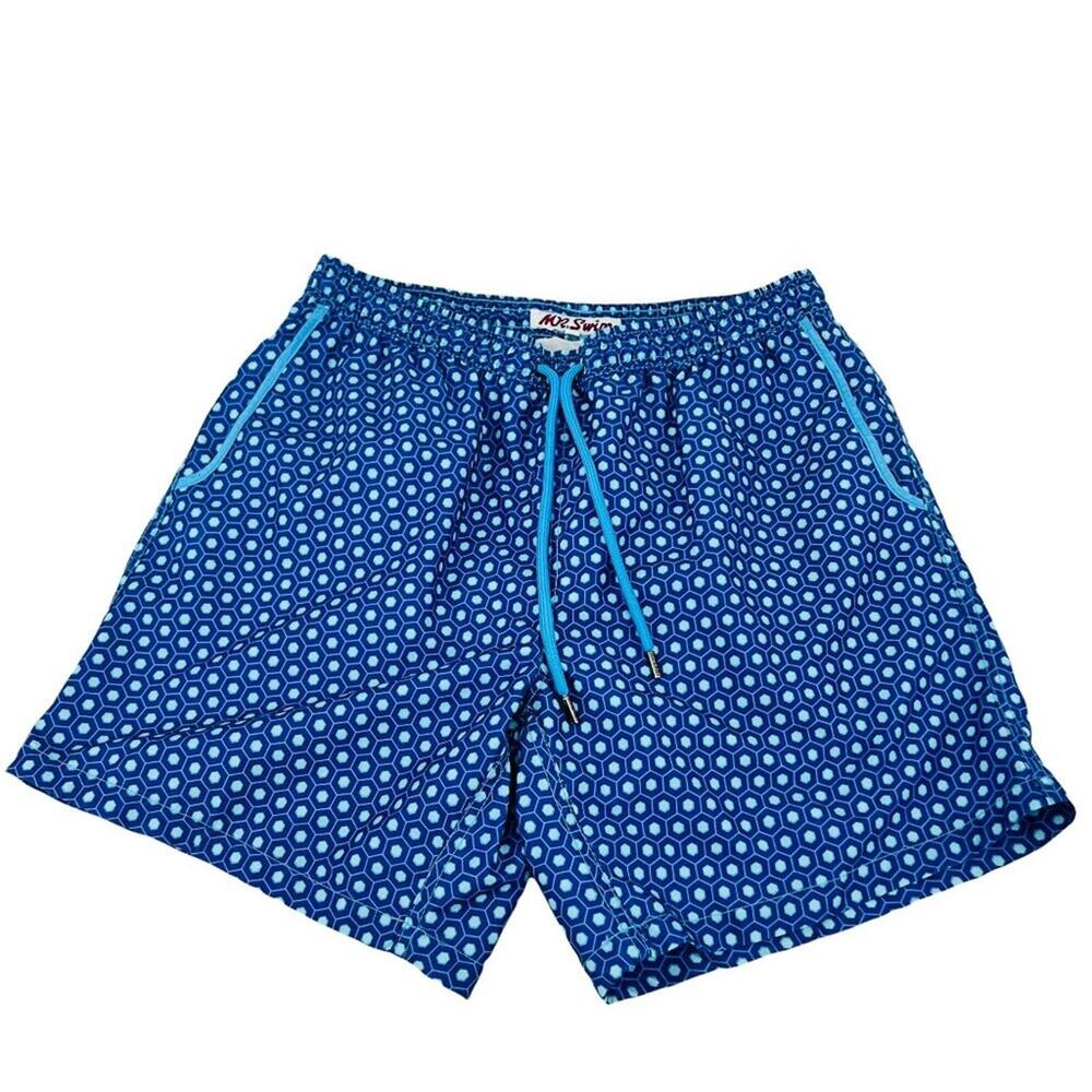 Mr Swim Blue Hexagon Geometric Print Swim Trunks Mens Size Xlarge